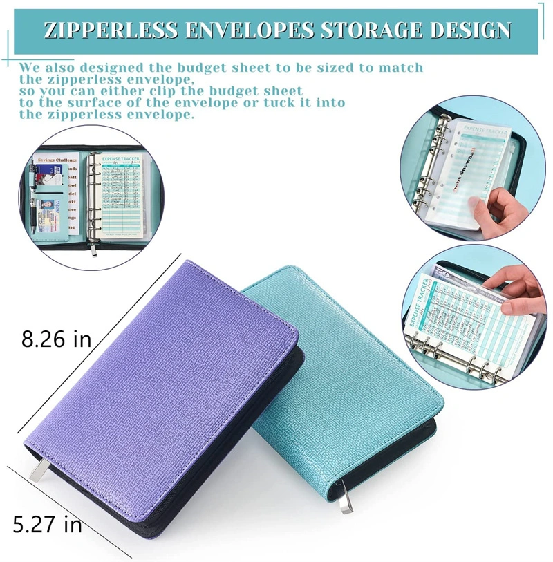 PU Leather Money Budget Binder Refillable 6 Ring Notebook Binder